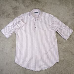 John Varvatos Shirt Men's Size XL 100% Cotton Pastel Striped Long Sleeve
